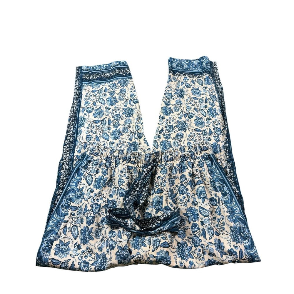 Farm‎ Rio Cream Blue Floral Wide Leg Flowy Womens Pant Size Medium